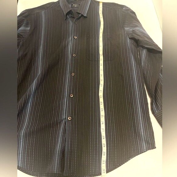 Minos Shirt L Black Blue Stripe Woven Germany Cotton Long Sleeve Button Up - Picture 5 of 11